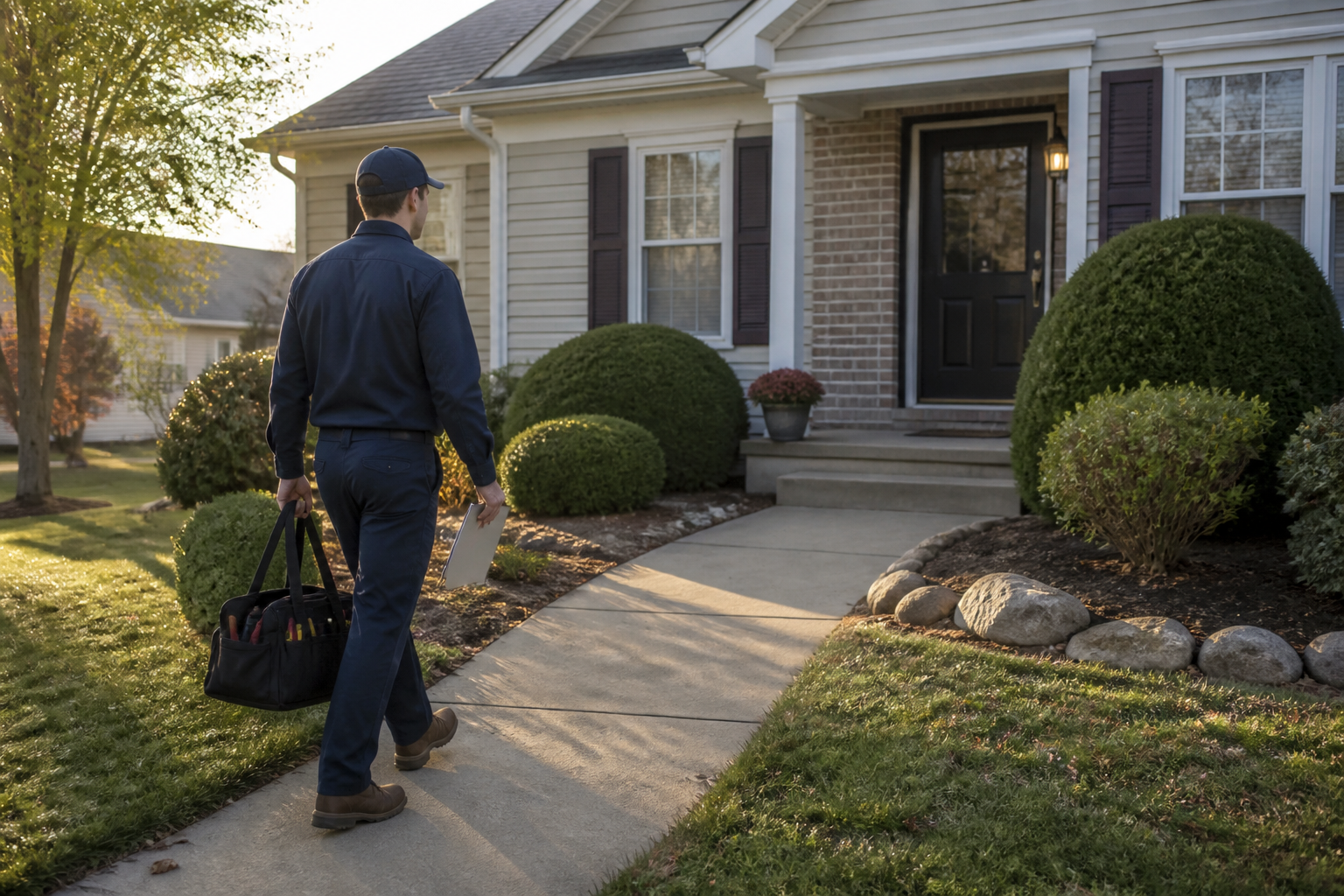 KC HVAC Savers technician arriving at a Lenexa, KS home